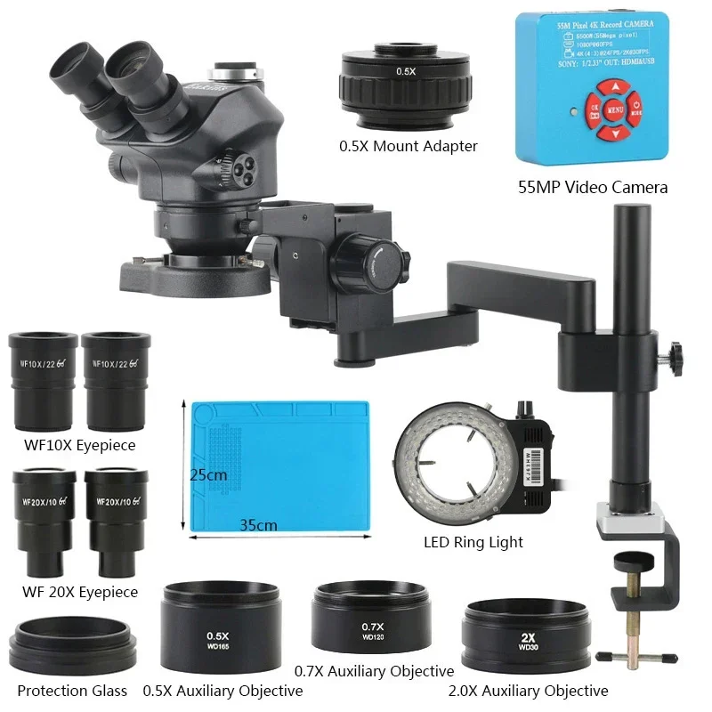 Digital Magnifier Reading - 3.5X-200X ซูมสเตอริโอกล้องจุลทรรศน์ Trinocular CLAMP พับประเภทขยายฐาน +