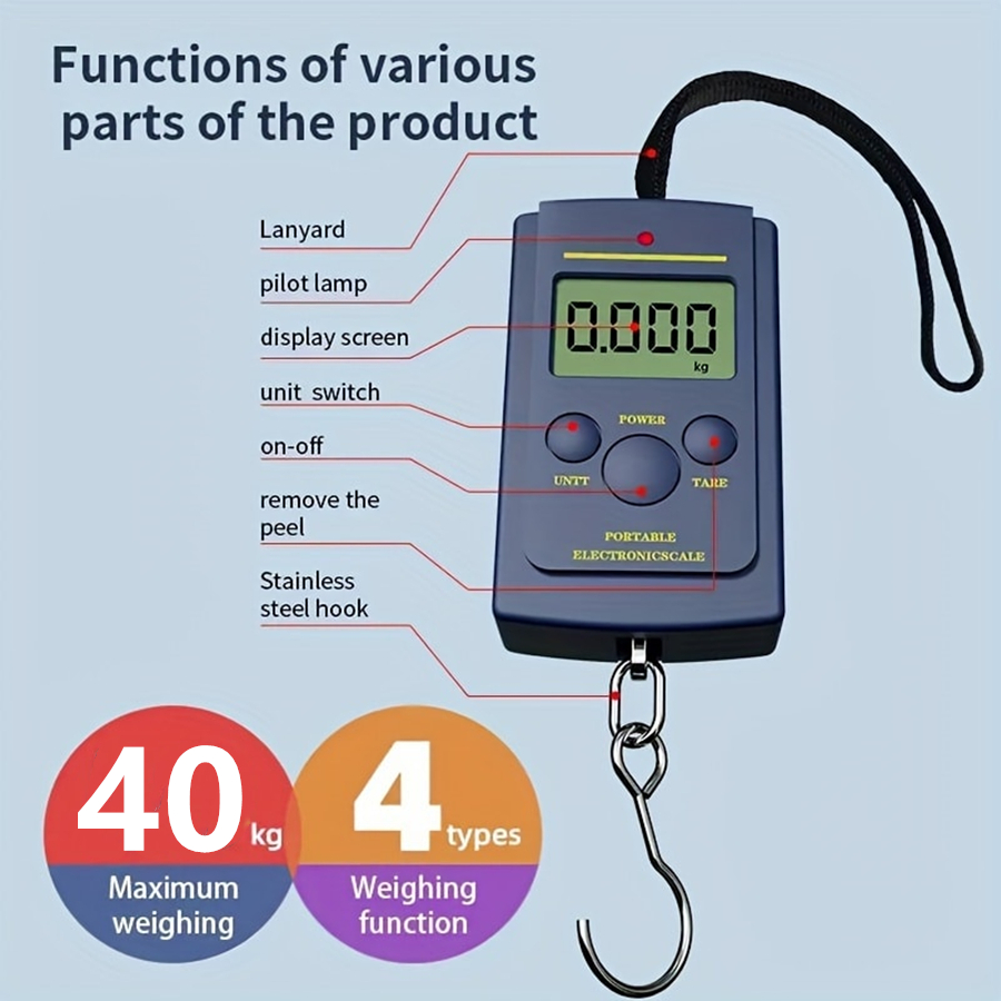 Electronics And Gadgets - เครื่องชั่งน้ําหนักแบบแขวนดิจิตอลอิเล็กทรอนิกส์ขนาดเล็กมัลติฟังก์ชั่นขนาด 40 กก. เครื่องมือสําหรับตกปลากระเป๋าเดินทางกระเป๋าเดินทางเครื่องชั่งน้ําหนักตะขอเดินทาง