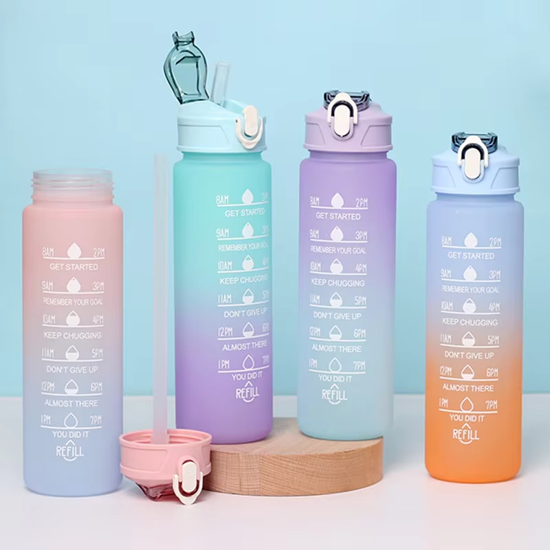 Smart Water Bottle Tracker - ถ้วยกระบอกน้ำสำหรับเล่นกีฬาทนต่ออุณหภูมิสูงถ้วยน้ำหลากสีรุ้งแก้วแก้วน้ำพลาสติก