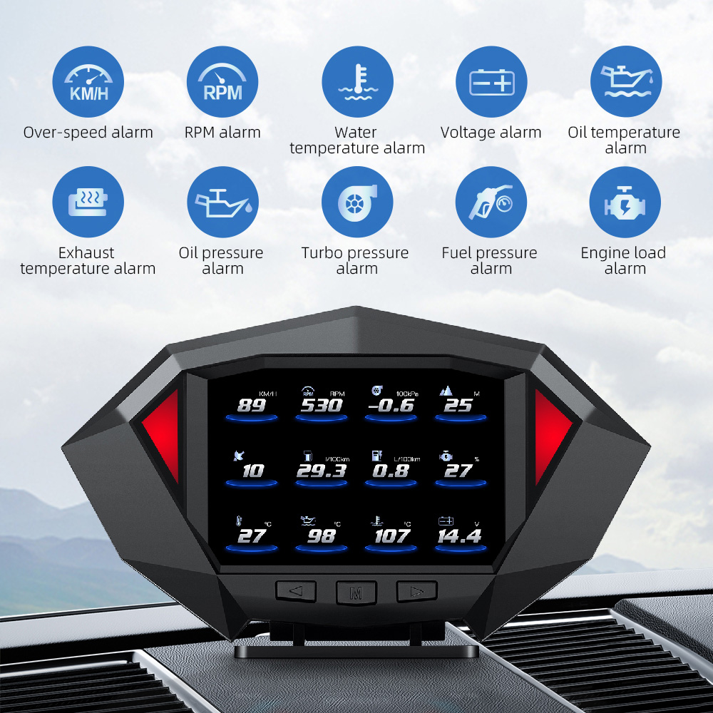 Electronics Gadgets For Car - OBD2 HUD สำหรับรถยนต์, หน้าจอแสดงบนแผงหน้าปัดนาฬิกาคอมพิวเตอร์เครื่องวัดความลาดชันระบบ GPS วัดความเร็ว